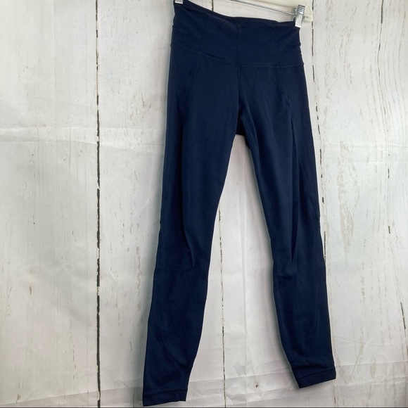 Athleta navy blue leggings mesh panel - Picture 1 of 6